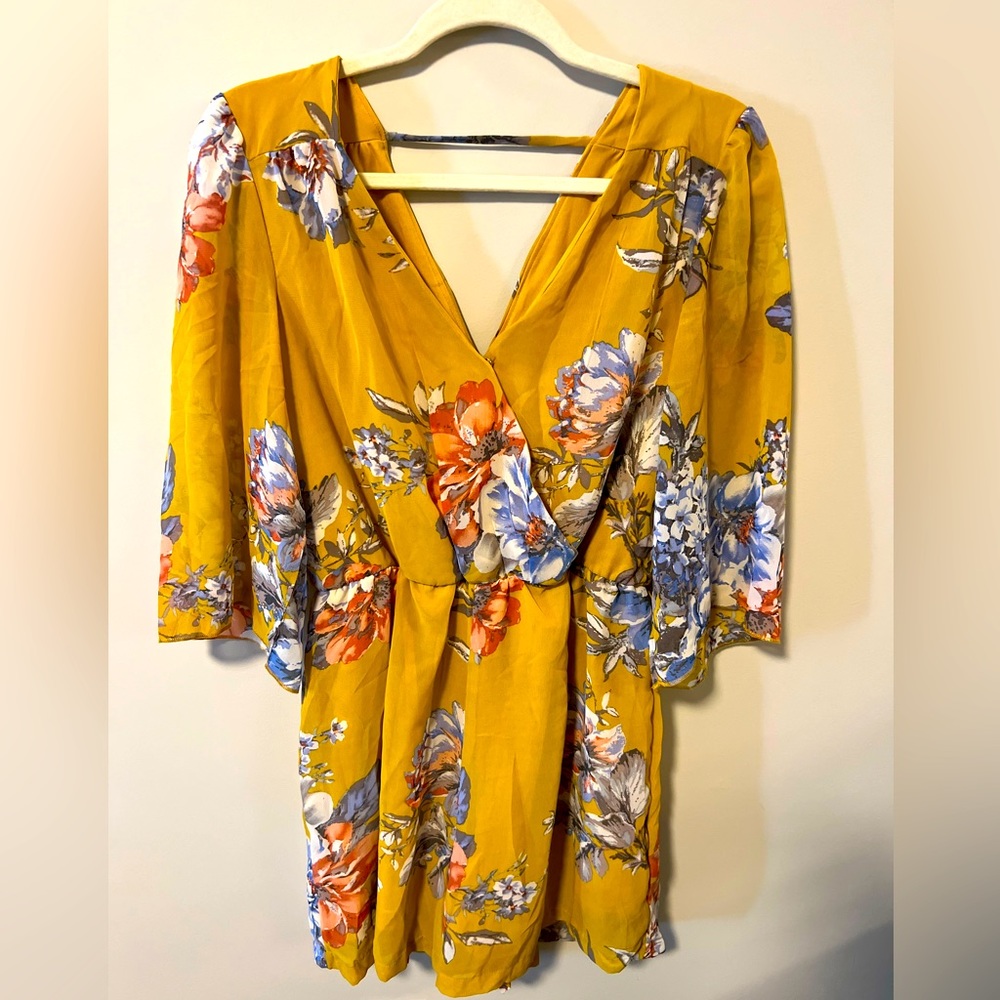 Mustard Yellow Open Back Romper w/ Snap Button Front & Detachable Matching Belt